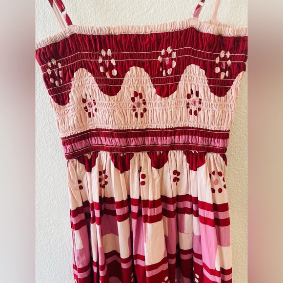 Madewell Theo Sleeveless Midi Dress in Geodaisy Batik - Rusted Red Size XXS - Picture 4 of 4